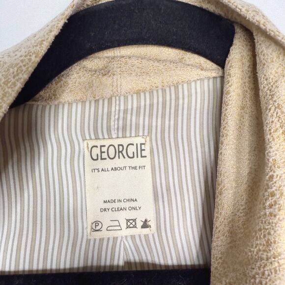 Georgie XSmall Cream Metallic Faux Leather Moto Jacket Foldover Collar Bikercore - Picture 8 of 10